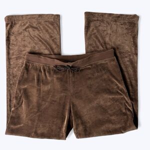 BCBG Maxazria Brown Velour Track Pants Sz L Pull On Logo Loungewear Vintage Y2K